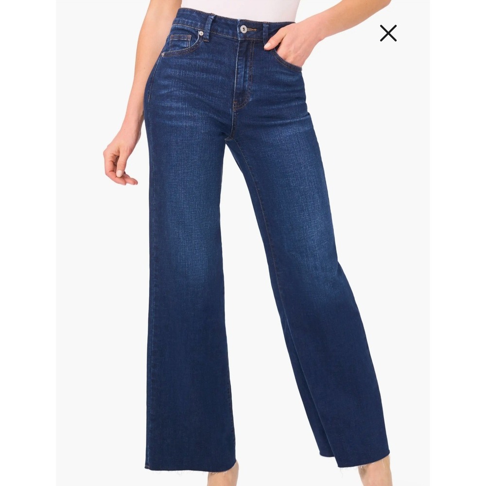 CeCe‎ High Rise Straight Wide Leg Denim Blue Jeans Riviera Wash Womens 0 Raw Hem